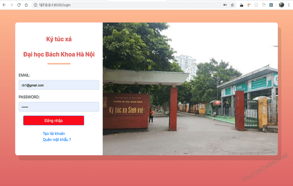 Giao diện đăng nhập 1 - Source code website hệ thống quản lý Ký Túc Xá